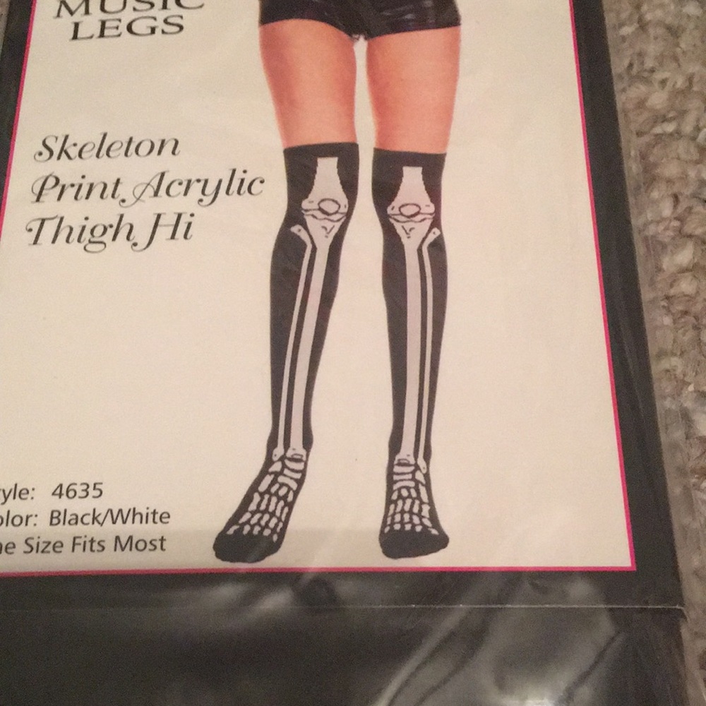 Skeleton Print Acrylic Thigh Hi Stockings l Music Legs - Picture 2 of 3